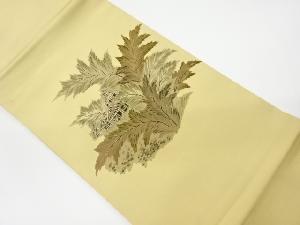 リサイクル　塩瀬手描き木々に民家風景模様名古屋帯